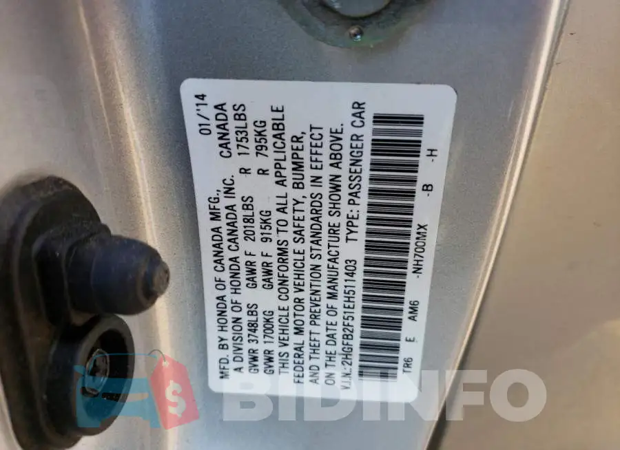 2HGFB2F51EH511403 Photo# 12