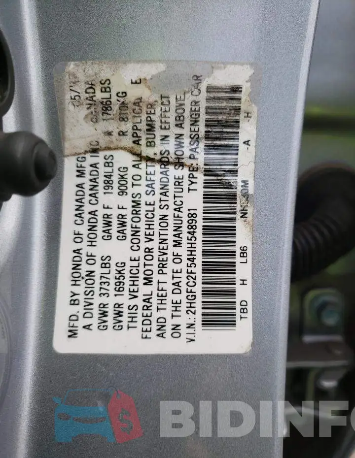 2HGFC2F54HH548981 Photo# 12