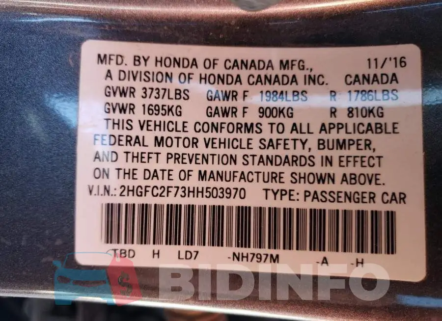 2HGFC2F73HH503970 Photo# 12