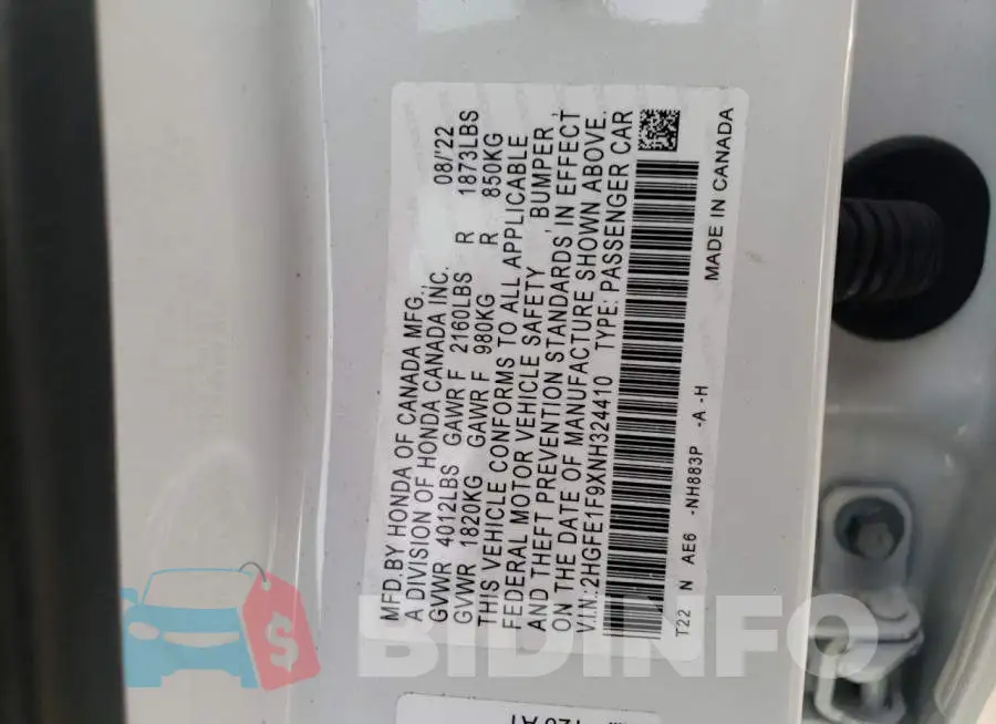 2HGFE1F9XNH324410 Photo# 13