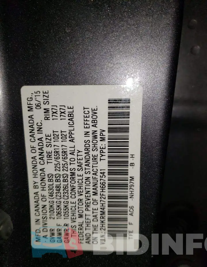 2HKRM4H72FH667541 Photo# 13