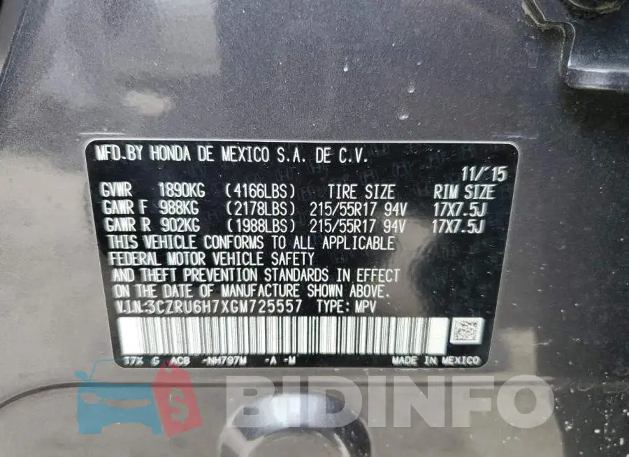 3CZRU6H7XGM725557 Photo# 12