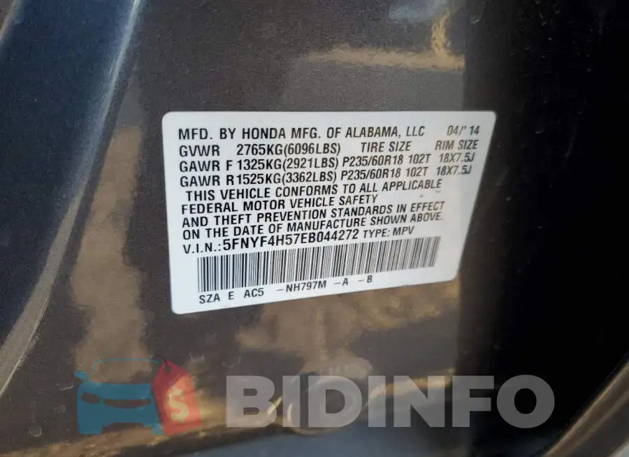 5FNYF4H57EB044272 Photo# 13