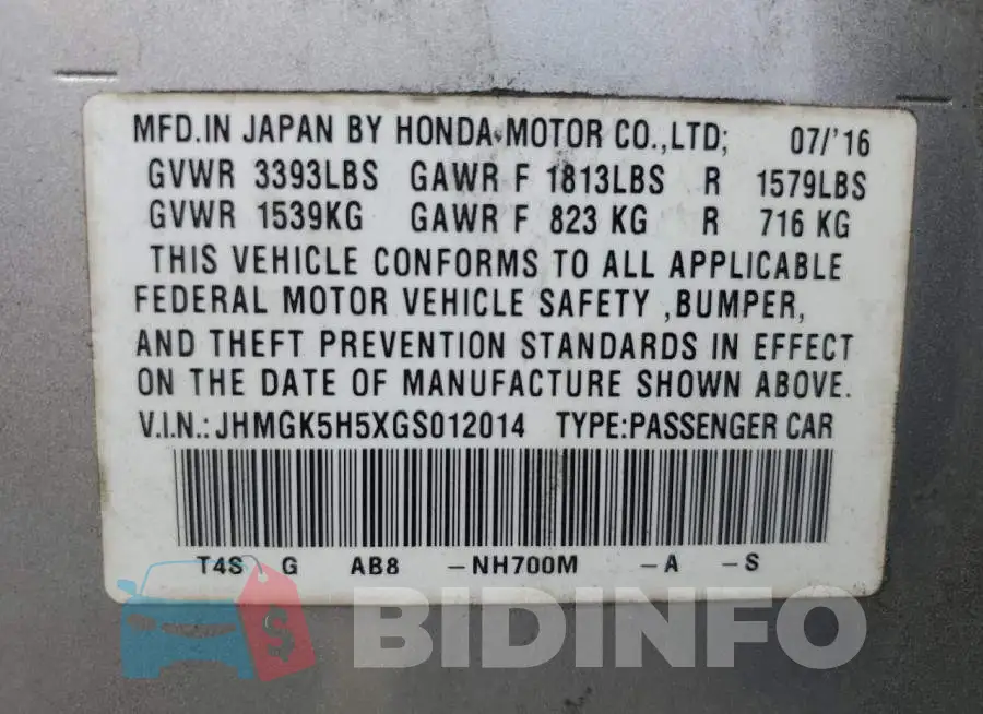 JHMGK5H5XGS012014 Photo# 13