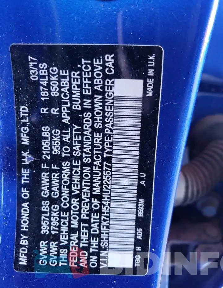 SHHFK7H54HU225577 Photo# 12