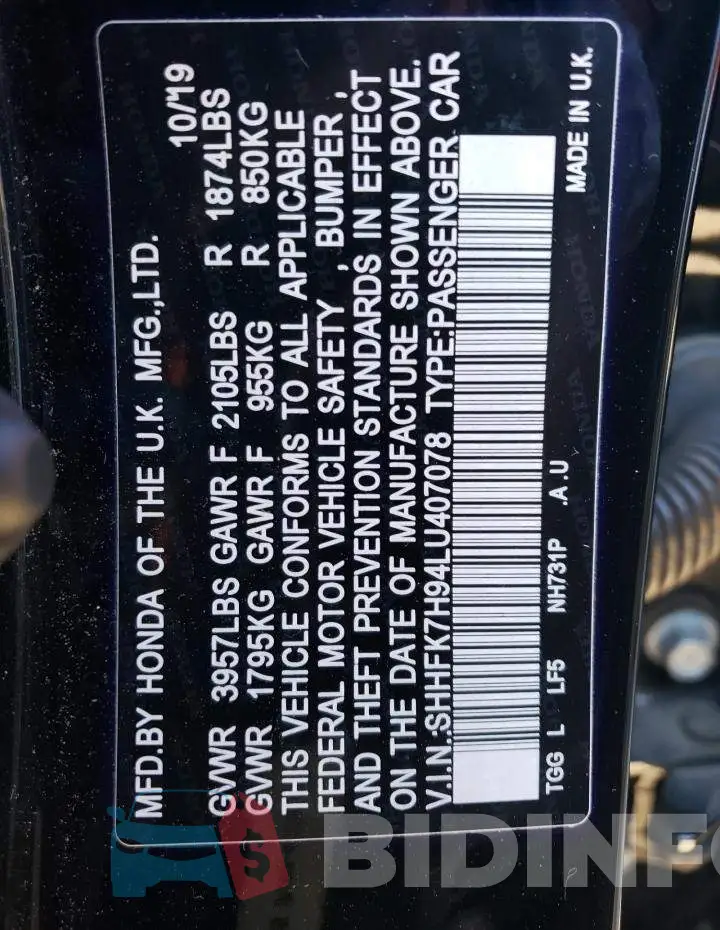 SHHFK7H94LU407078 Photo# 12
