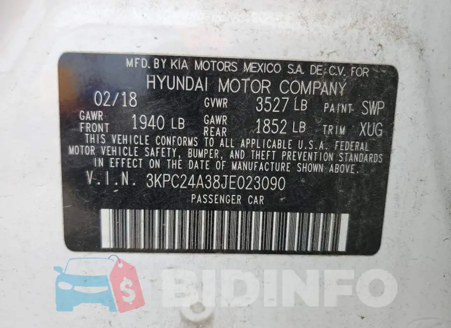3KPC24A38JE023090 Photo# 12