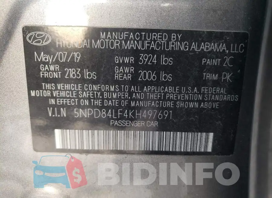 5NPD84LF4KH497691 Photo# 12