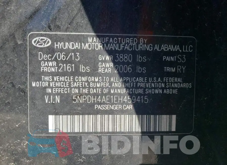 5NPDH4AE1EH459415 Photo# 12
