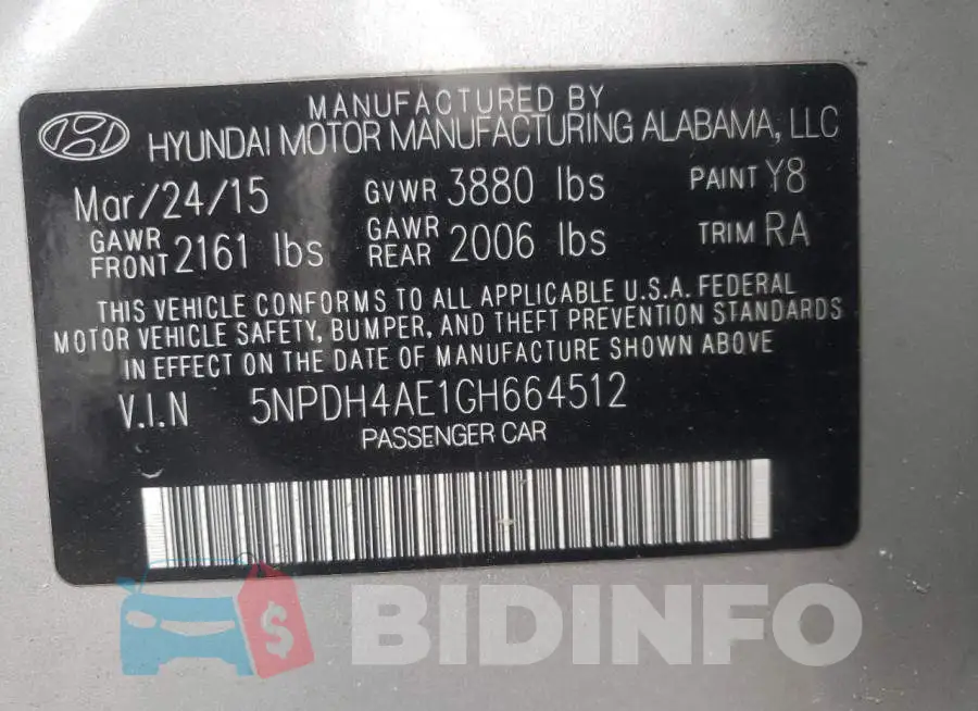 5NPDH4AE1GH664512 Photo# 12