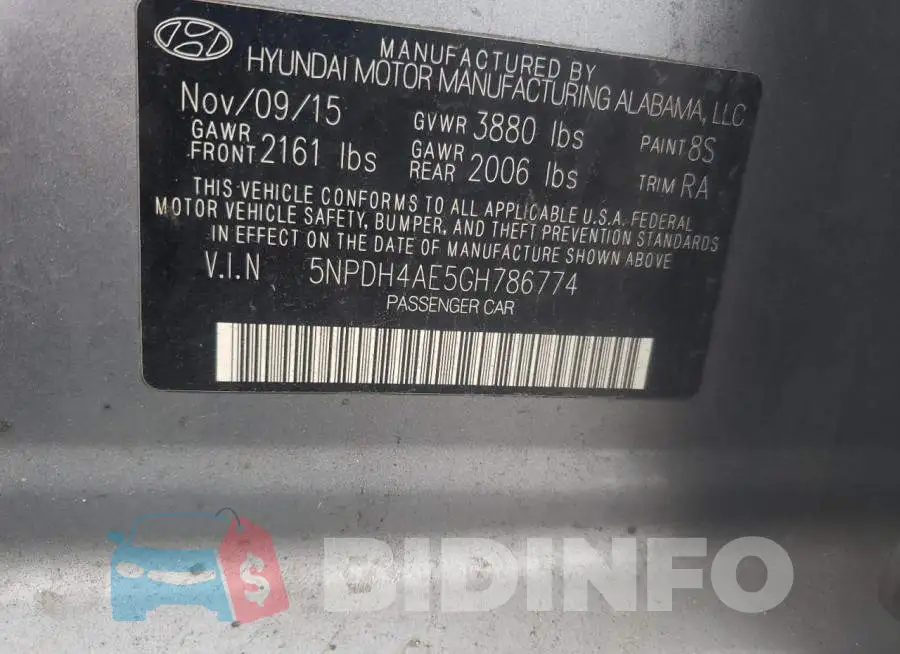 5NPDH4AE5GH786774 Photo# 12