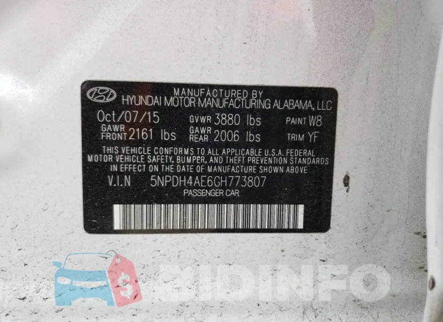 5NPDH4AE6GH773807 Photo# 12