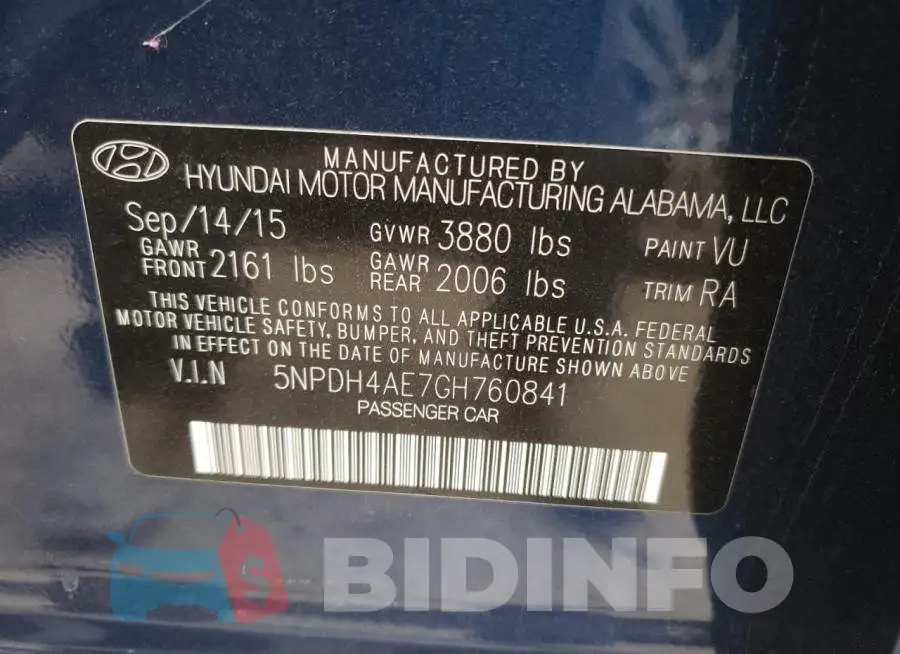 5NPDH4AE7GH760841 Photo# 12
