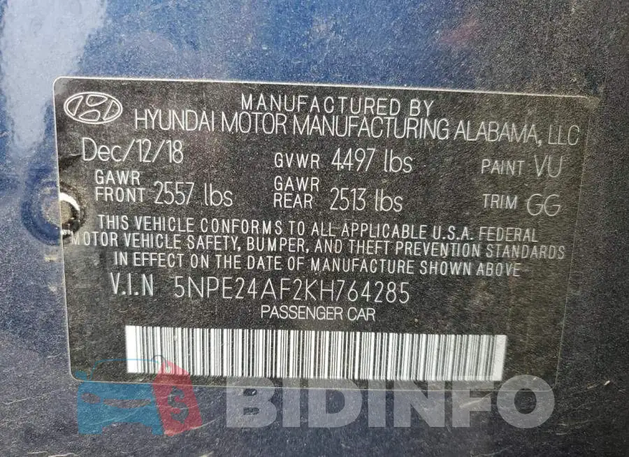 5NPE24AF2KH764285 Photo# 12
