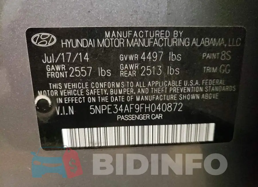 5NPE34AF9FH040872 Photo# 12