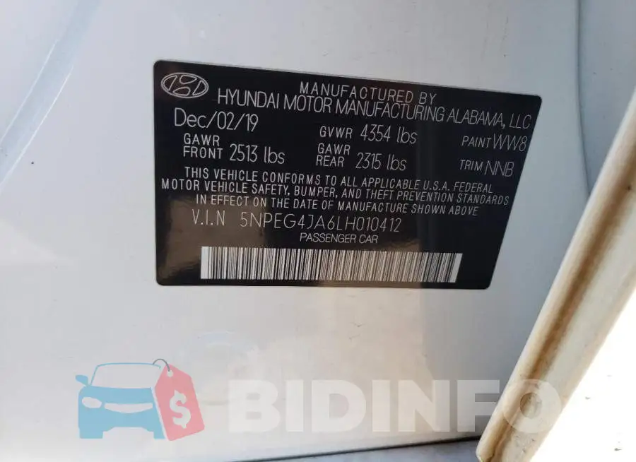 5NPEG4JA6LH010412 Photo# 12