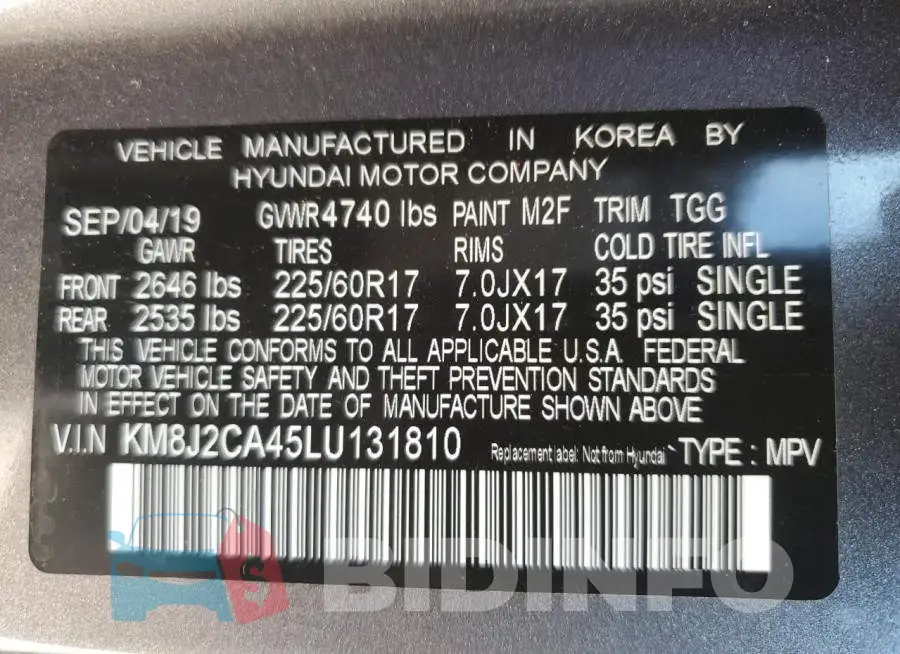 KM8J2CA45LU131810 Photo# 14