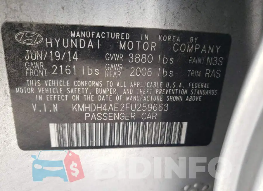 KMHDH4AE2FU259663 Photo# 12