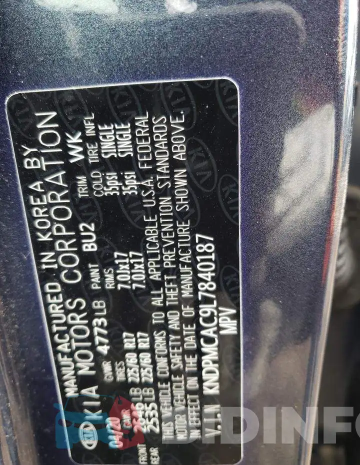 KNDPMCAC9L7840187 Photo# 12
