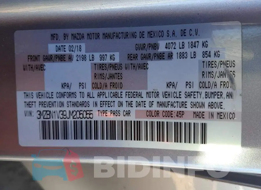 3MZBN1V39JM205055 Photo# 12