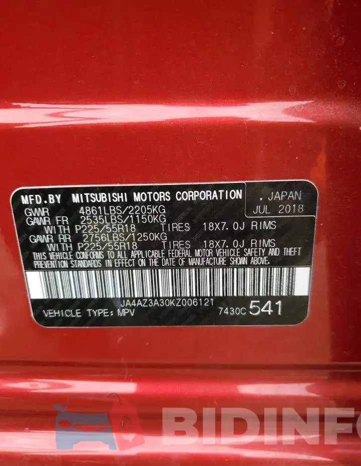 JA4AZ3A30KZ006121 Photo# 13