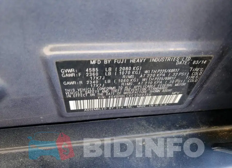 4S4BRBLC6E3300756 Photo# 13