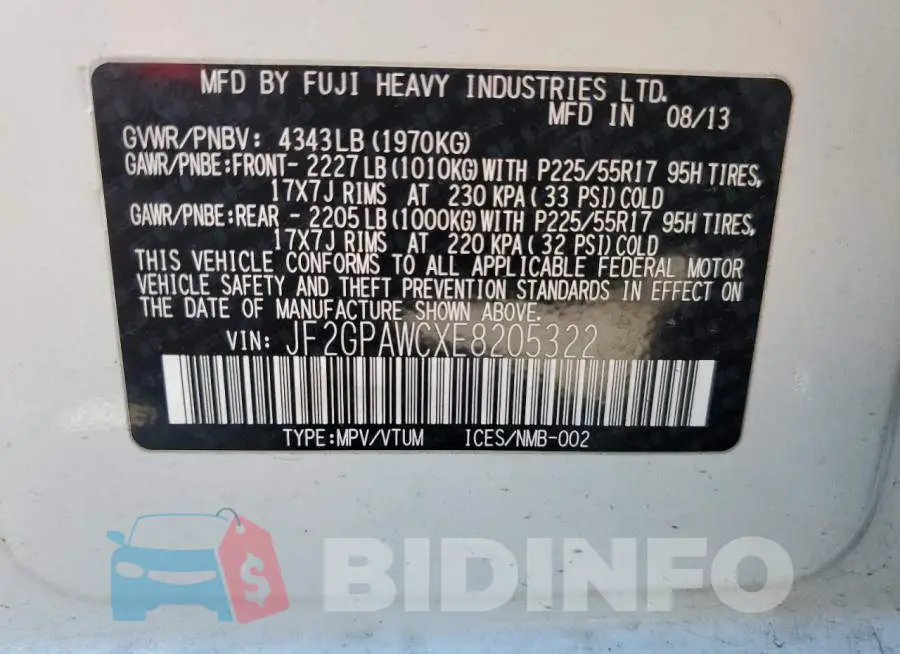 JF2GPAWCXE8205322 Photo# 12