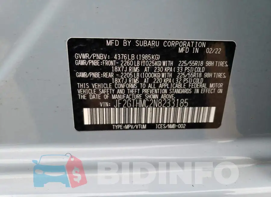 JF2GTHMC2N8233185 Photo# 13