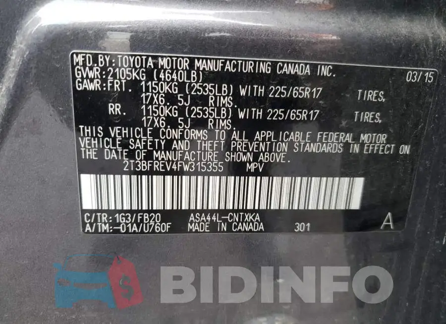 2T3BFREV4FW315355 Photo# 13