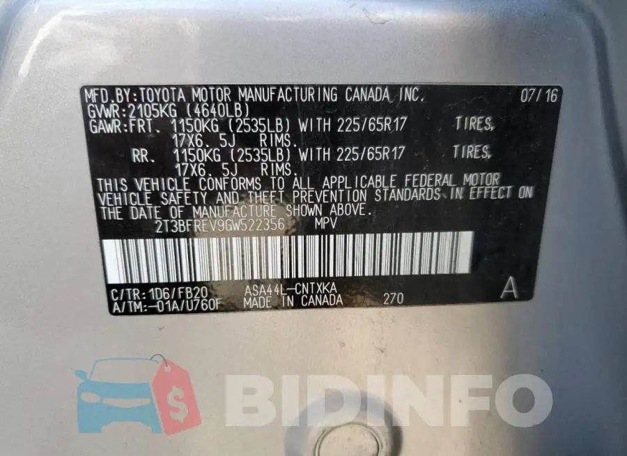 2T3BFREV9GW522356 Photo# 12