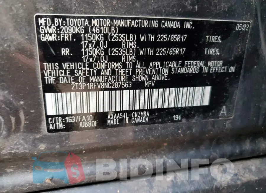 2T3P1RFV8NC287563 Photo# 12