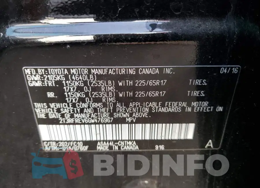 2T3RFREV6GW476967 Photo# 13