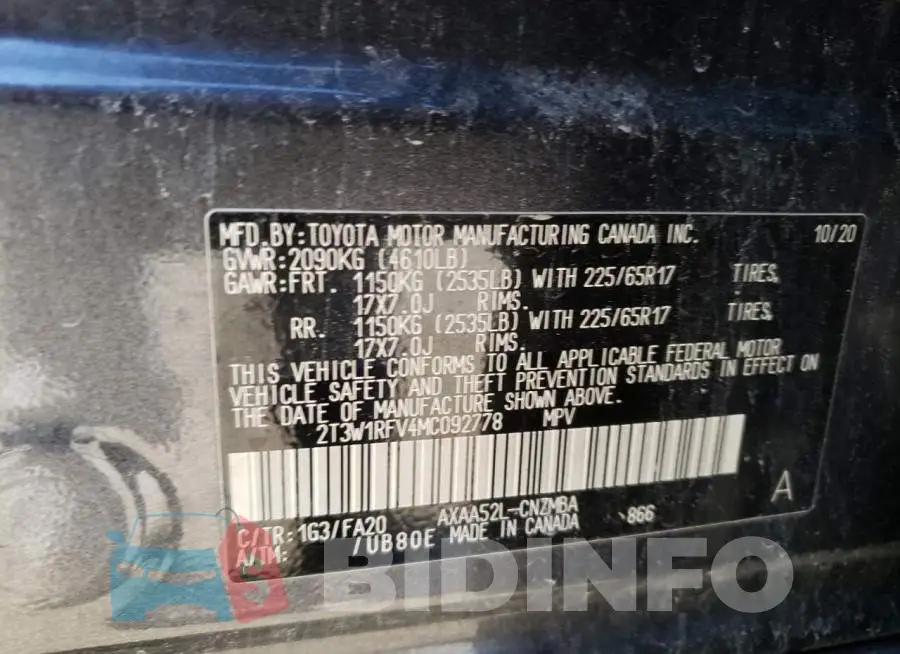 2T3W1RFV4MC092778 Photo# 13