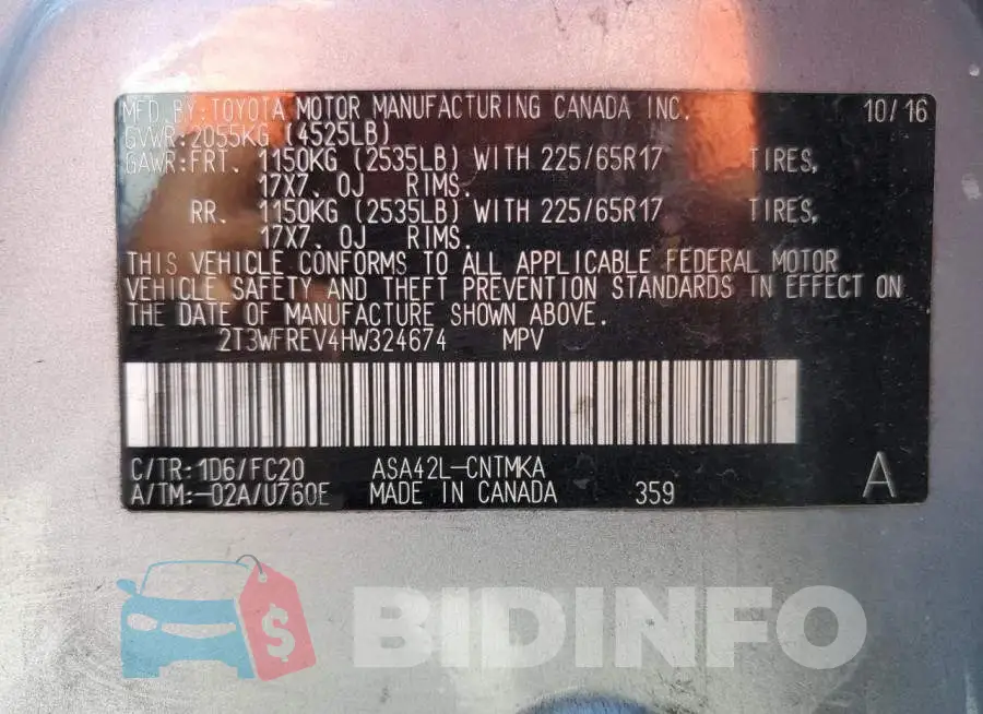 2T3WFREV4HW324674 Photo# 13