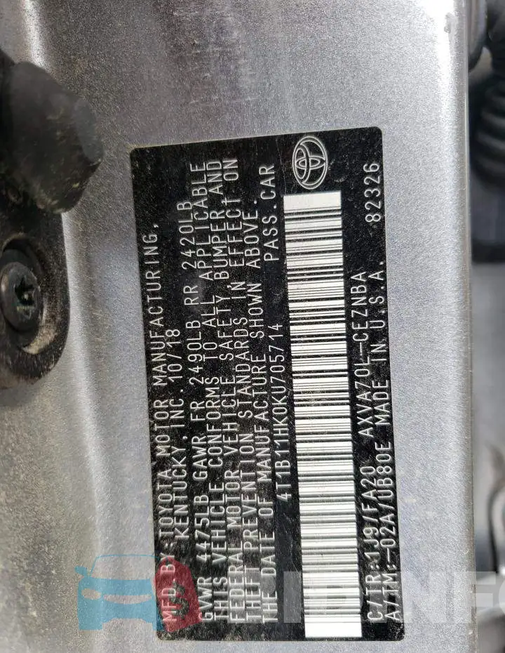 4T1B11HK0KU705714 Photo# 12