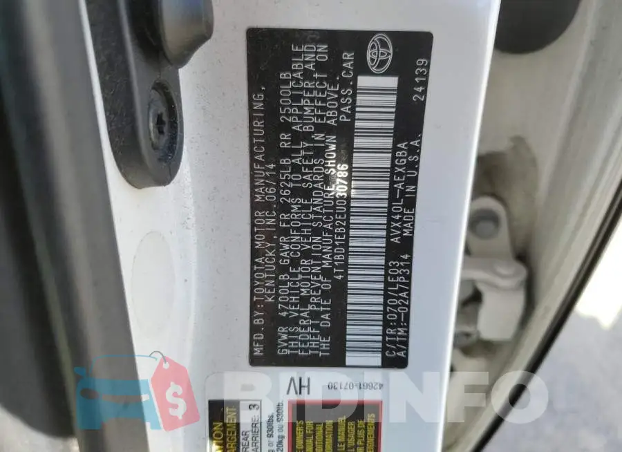 4T1BD1EB2EU030786 Photo# 13