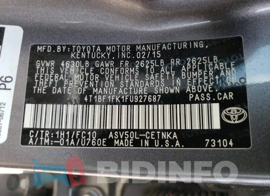 4T1BF1FK1FU927687 Photo# 12