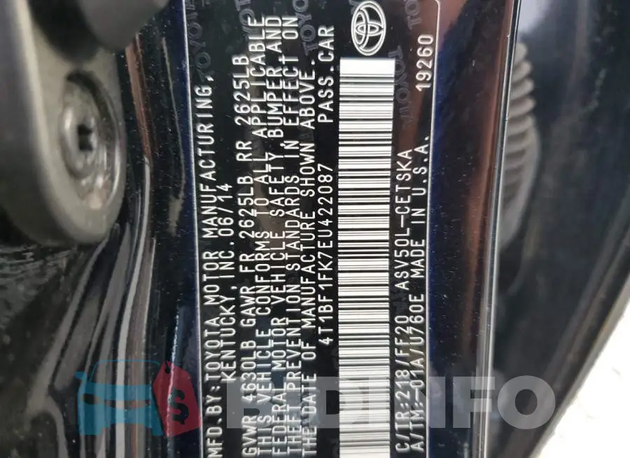 4T1BF1FK7EU422087 Photo# 12