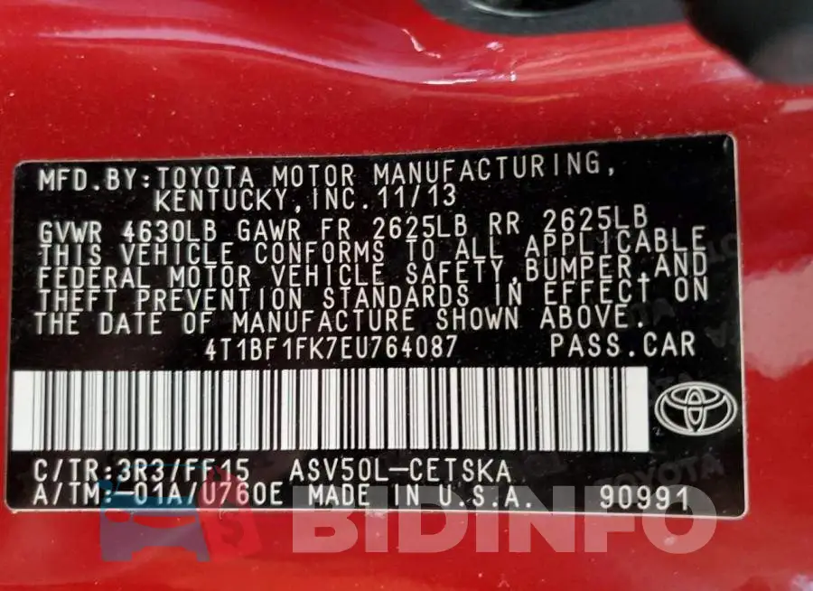 4T1BF1FK7EU764087 Photo# 12
