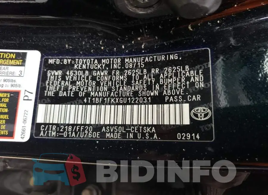 4T1BF1FKXGU122031 Photo# 13