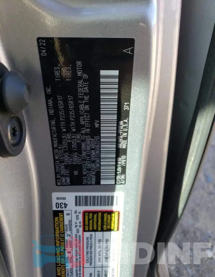 5TDKSKFC5NS062210 Photo# 13