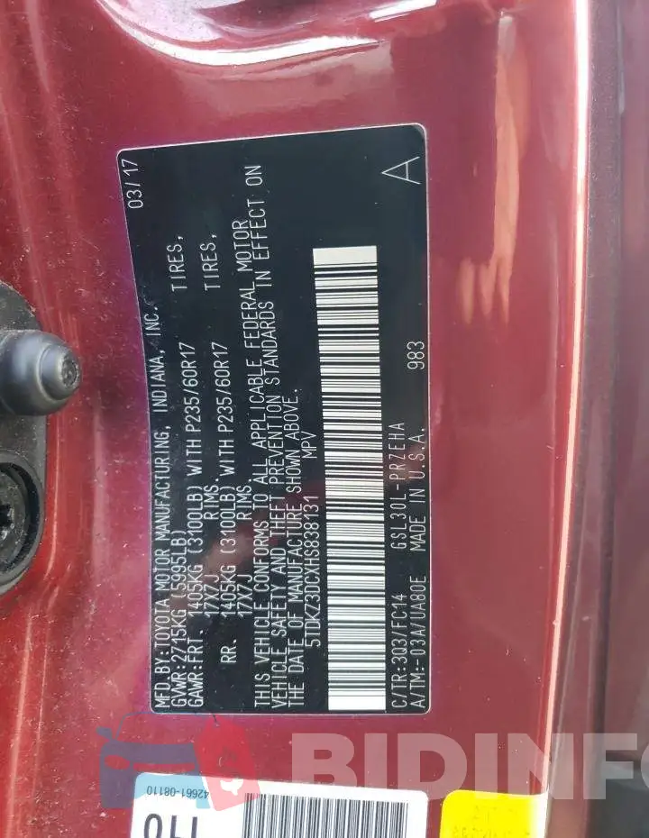 5TDKZ3DCXHS838131 Photo# 13