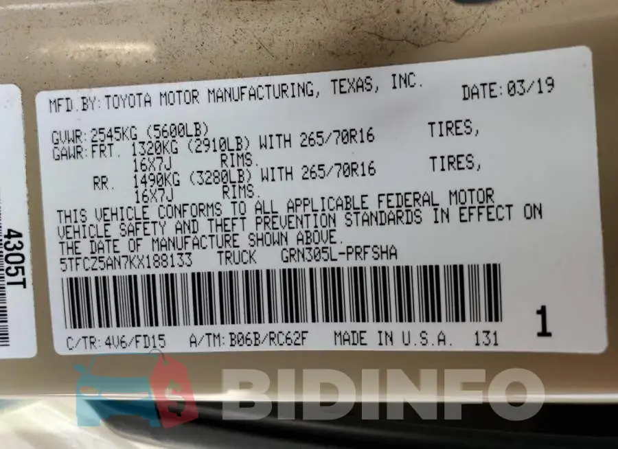 5TFCZ5AN7KX188133 Photo# 13