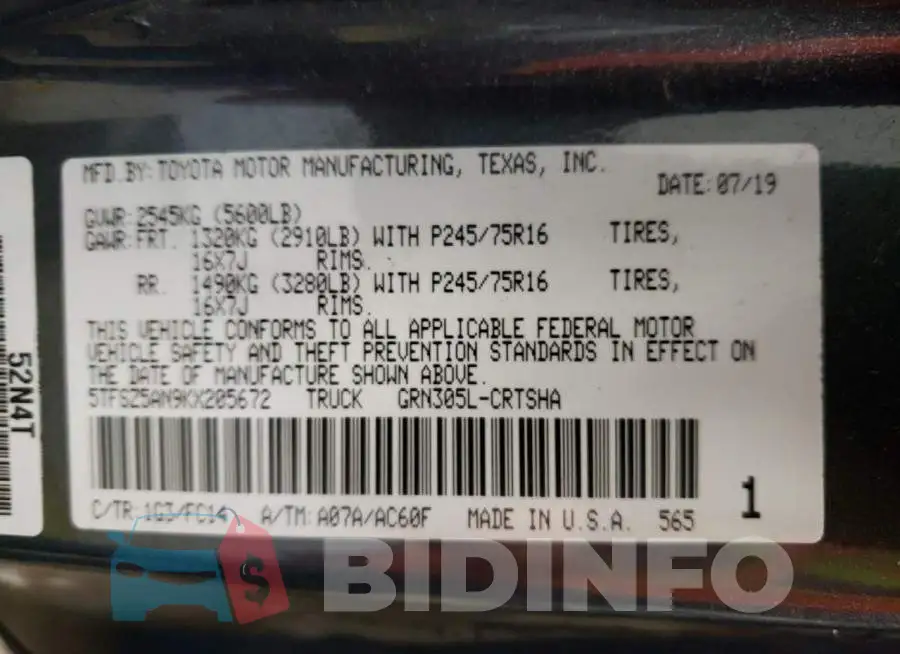 5TFSZ5AN9KX205672 Photo# 12