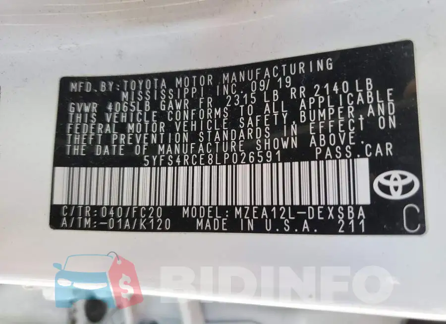 5YFS4RCE8LP026591 Photo# 13
