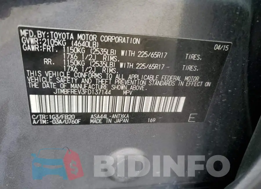 JTMBFREV3FD137144 Photo# 12