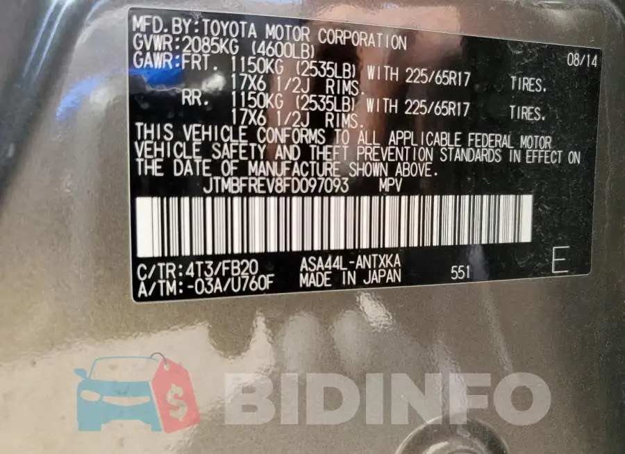 JTMBFREV8FD097093 Photo# 13
