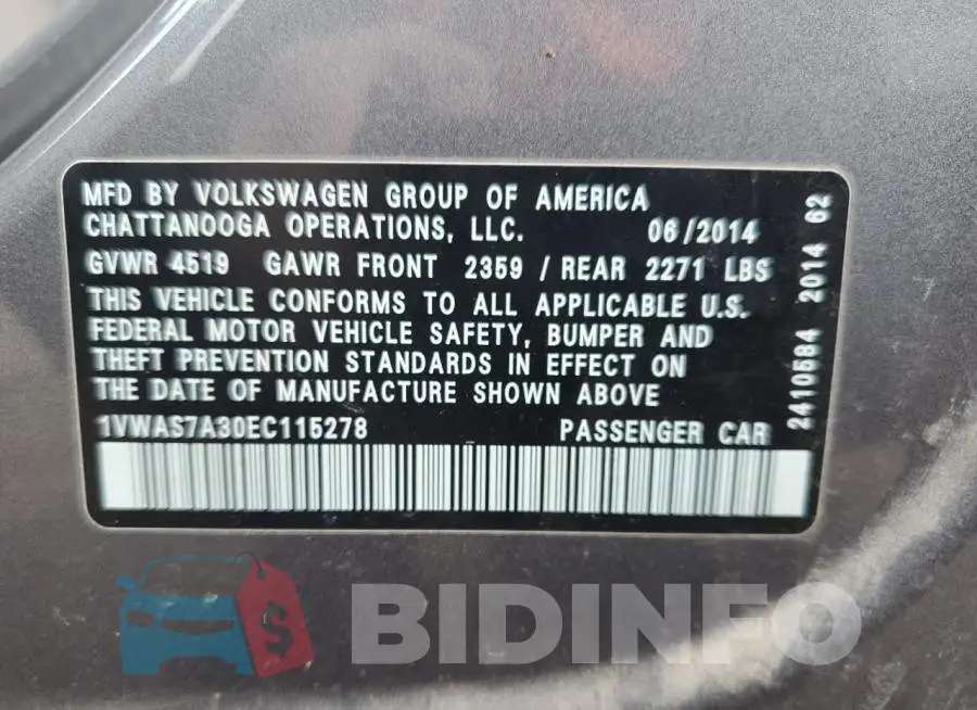 1VWAS7A30EC115278 Photo# 12