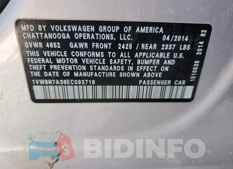 1VWBN7A36EC093718 Photo# 12