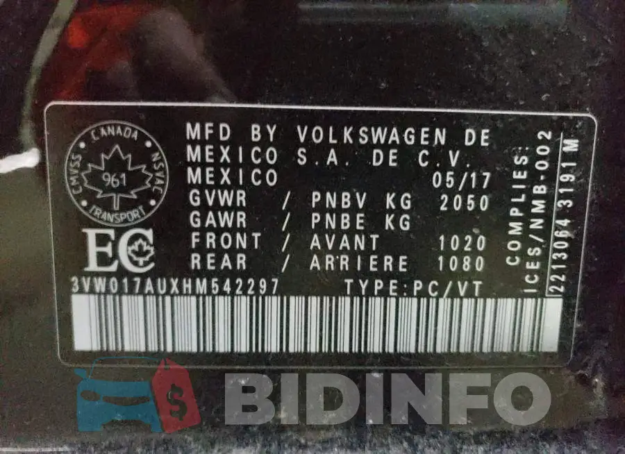 3VW017AUXHM542297 Photo# 13